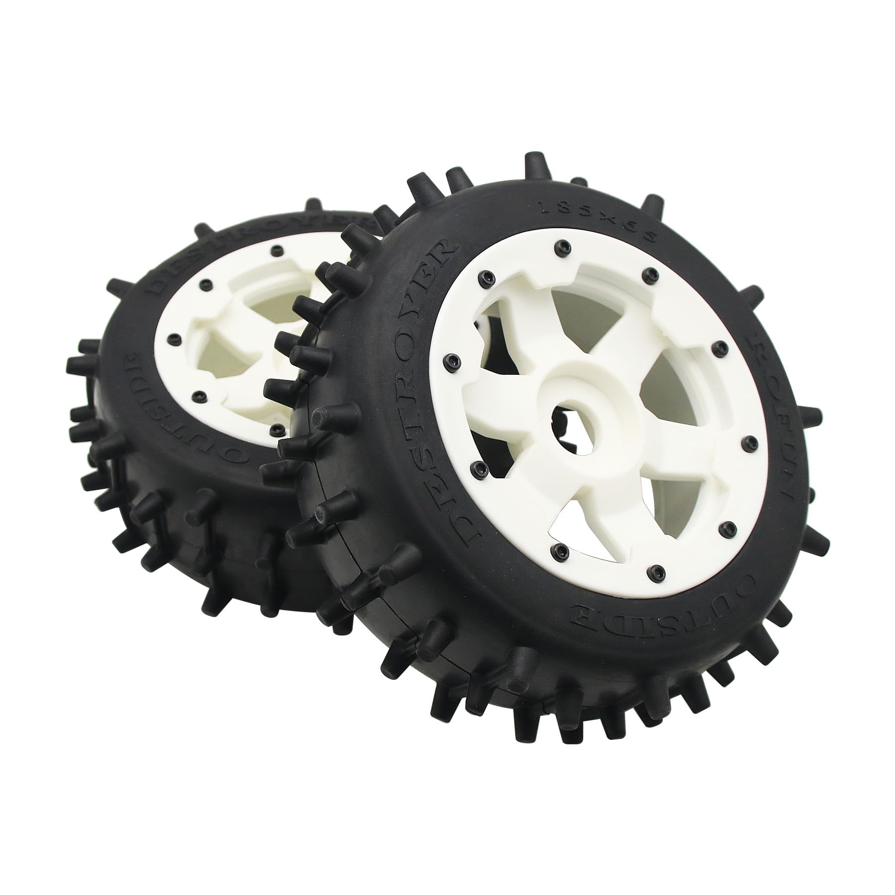 smTSRC 2Pcs Front Wheels Tyres and Wheel Hub 185 x 65mm for 1/5 HPI ROFUN ROVAN KM Baja 5B SS Buggy Truck RC Car Parts (White) — image 1
