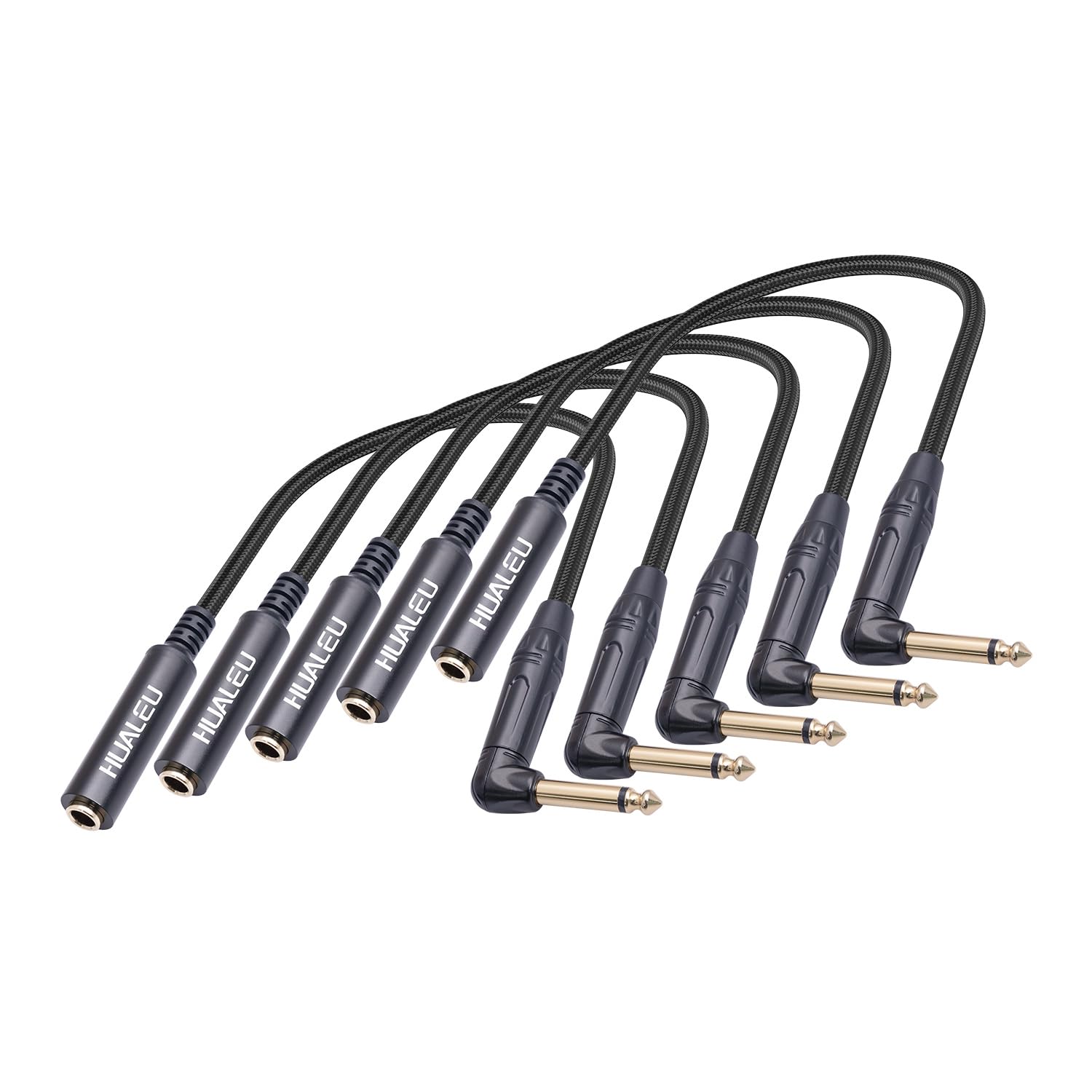 5er-Pack rechtwinkliger 6,35 mm TS-Mono-Stecker auf 1/4-Zoll-TS-Buchse, 1/4-Zoll-Stecker auf Buchse, Gitarren-Patchkabel, 6,35 mm Mono-Stecker für untere Gitarre/V-förmige Gitarre, 5 Stück