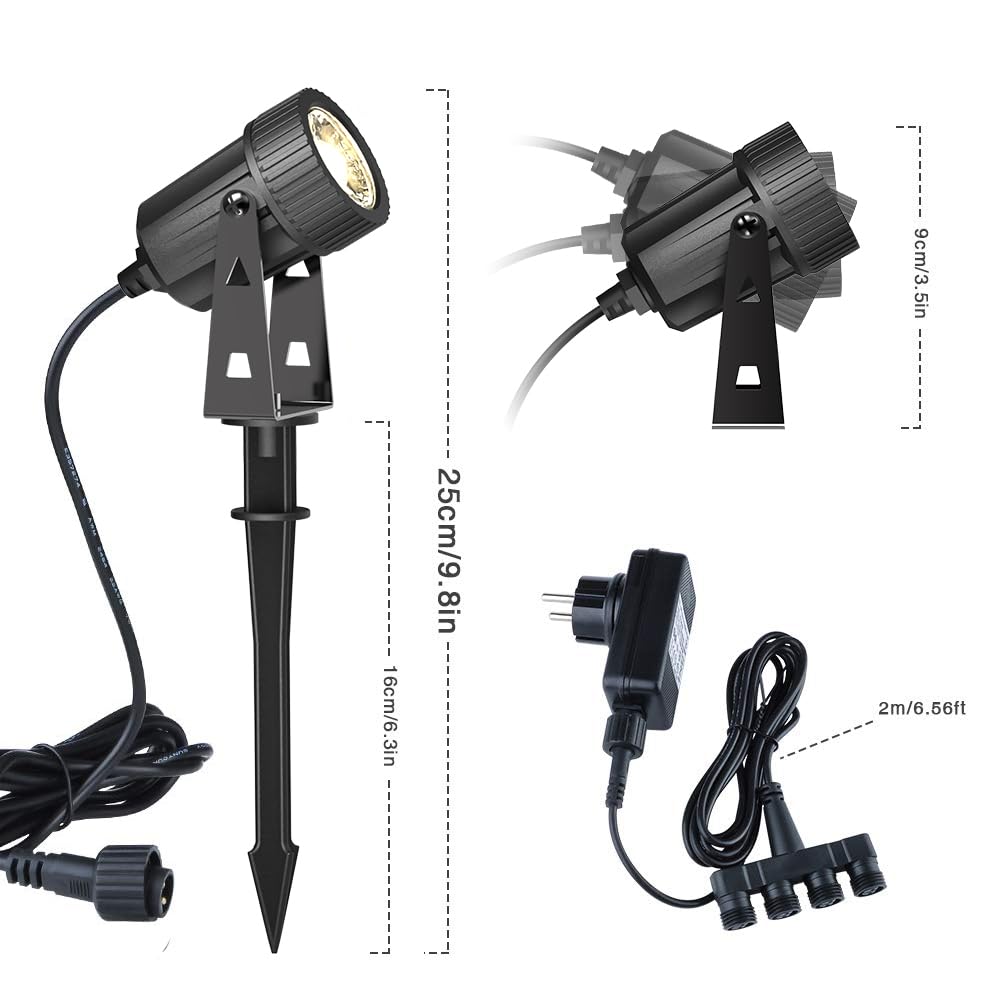 GEEDIAR LED Gartenbeleuchtung, 4 Stücke, Warmweiß 3200K Gartenleuchte mit Erdspieß, IP65 Wasserdicht LED Gartenstrahler mit Stecker, Gartenlampe für Außen Garten Rasen Dekorative