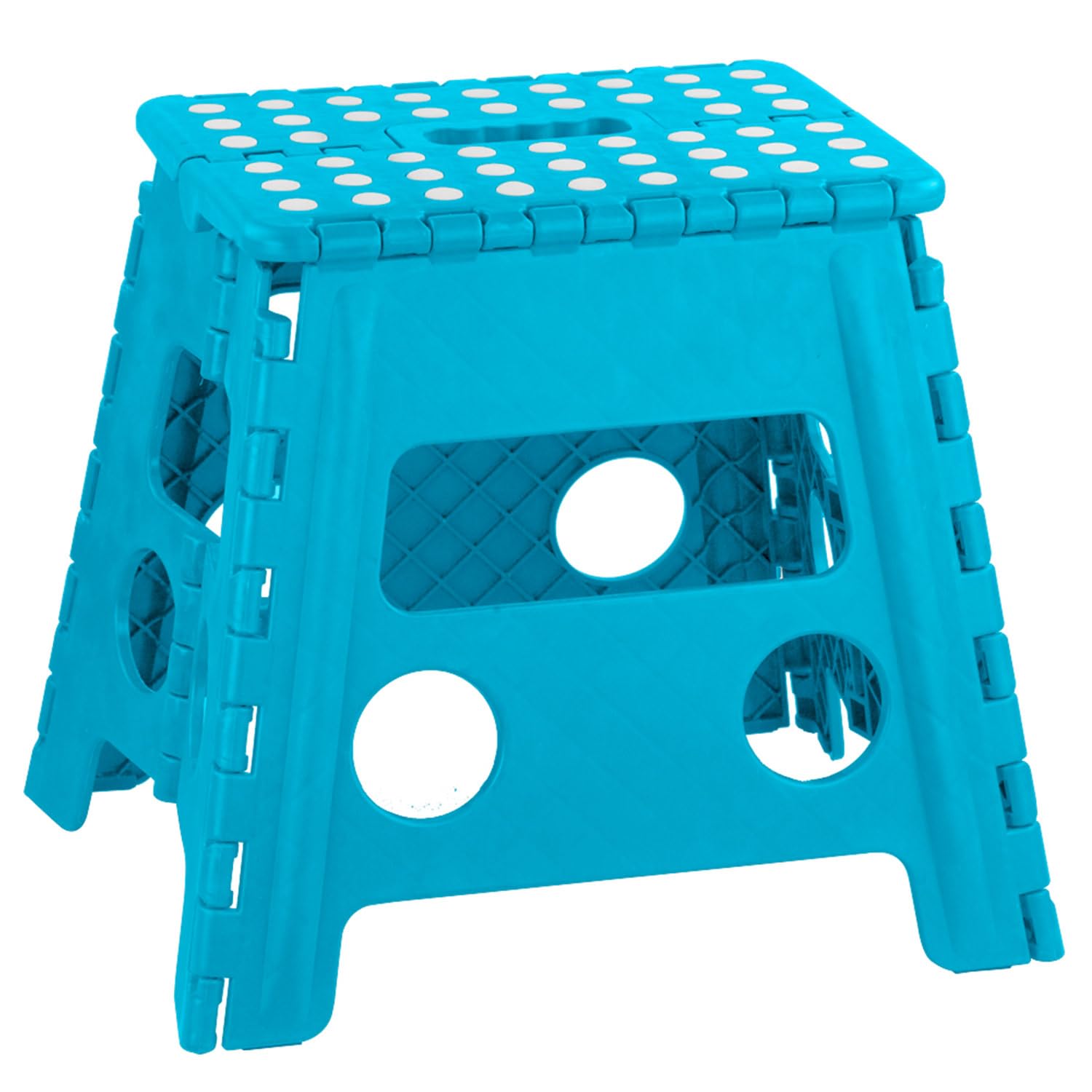 Large Plastic Folding Stool with Non-Slip Dots by PREMIUS, Convenient, Sturdy, and Space-Saving Non-Skid with Extra Stability, Boost to Hard to Reach Places Around The Home and Office (Blue)