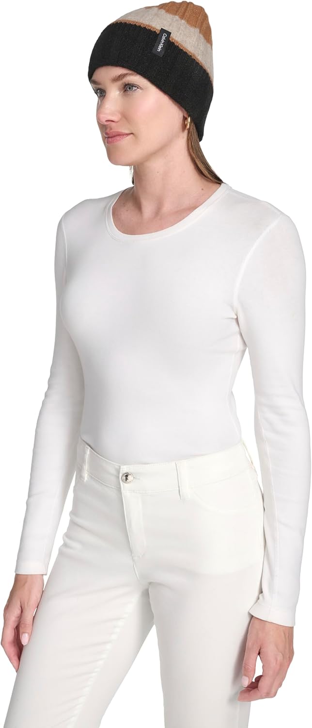 Calvin Klein Womens Patchwork Beanie with Wide Ribb Cuff - Image 2