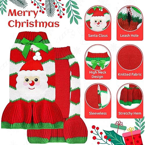 ABRRLO Dog Christmas Jumpers Santa Claus Xmas Dog Sweaters Dress Christmas Dogs Outfits Striped Knitwear Winter Warm Clothes New Year Holiday Costumes Jumpers for Small Medium Dogs (Dress,XL) - Image 3