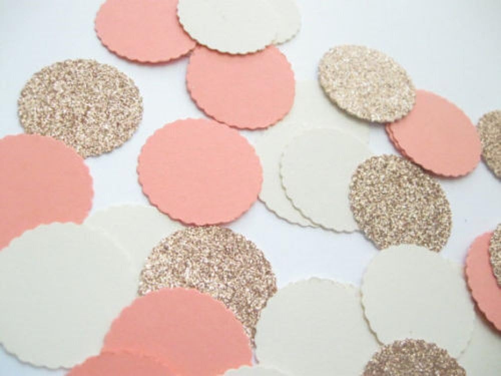 Designs by DH Confetti 100 Pieces Paper Scalloped Circles Rose Gold Coral Peach White Birthday Wedding Party Decor
