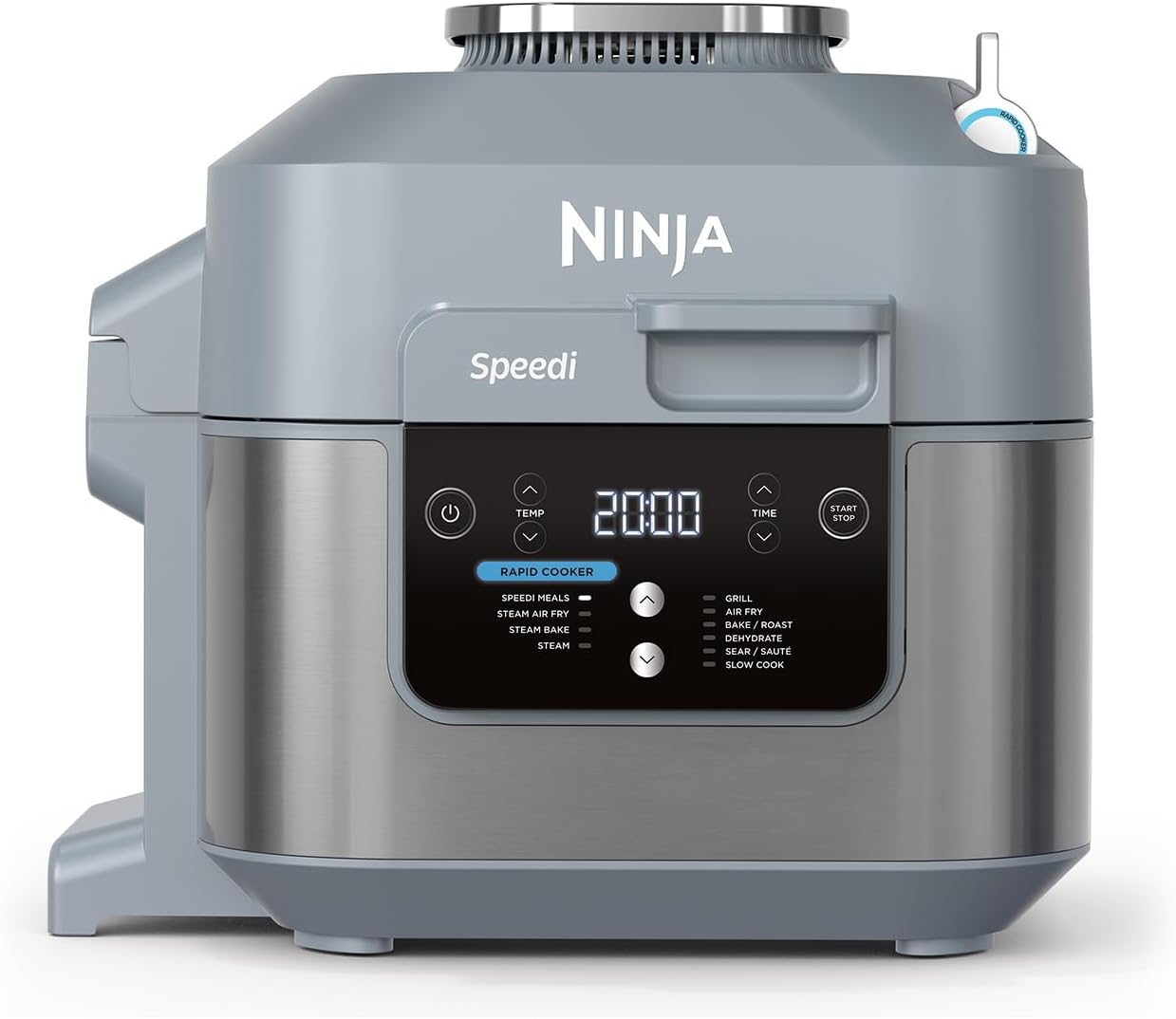 Ninja Speedi Schnellkocher, Heißluftfritteuse & Multikocher, 5,7 L, Airfryer, Dämpfen, Grillen, Backen, Braten, Anbraten, Schongaren, 10-in-1, Meersalzgrau, ON400EU