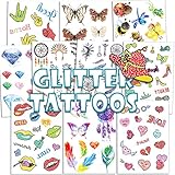 【Glitzer Temporäre Tattoos für Kinder Party】Glitzer gefälschte Tätowierung kommt mit vielen verschiedenen Auswahlmöglichkeiten insgesamt enthalten mehr als 130 Stück (10 Blatt) in der Packung, super lustige Kinder-Tätowierungen wie Schmetterlinge, Bienen, Diamanten, Federn, Stammesmuster, Sterne, High Heels, Herzen, Kämme, Brillen, Schleifen, rote Lippen, Gesten und mehr.