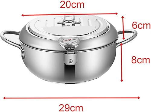 Miniatura 4 de Freidora de acero inoxidable con termómetro, sartén de aceite de fondo plano desmontable de 7.9 in para cocina, perfecta para freír anillos de