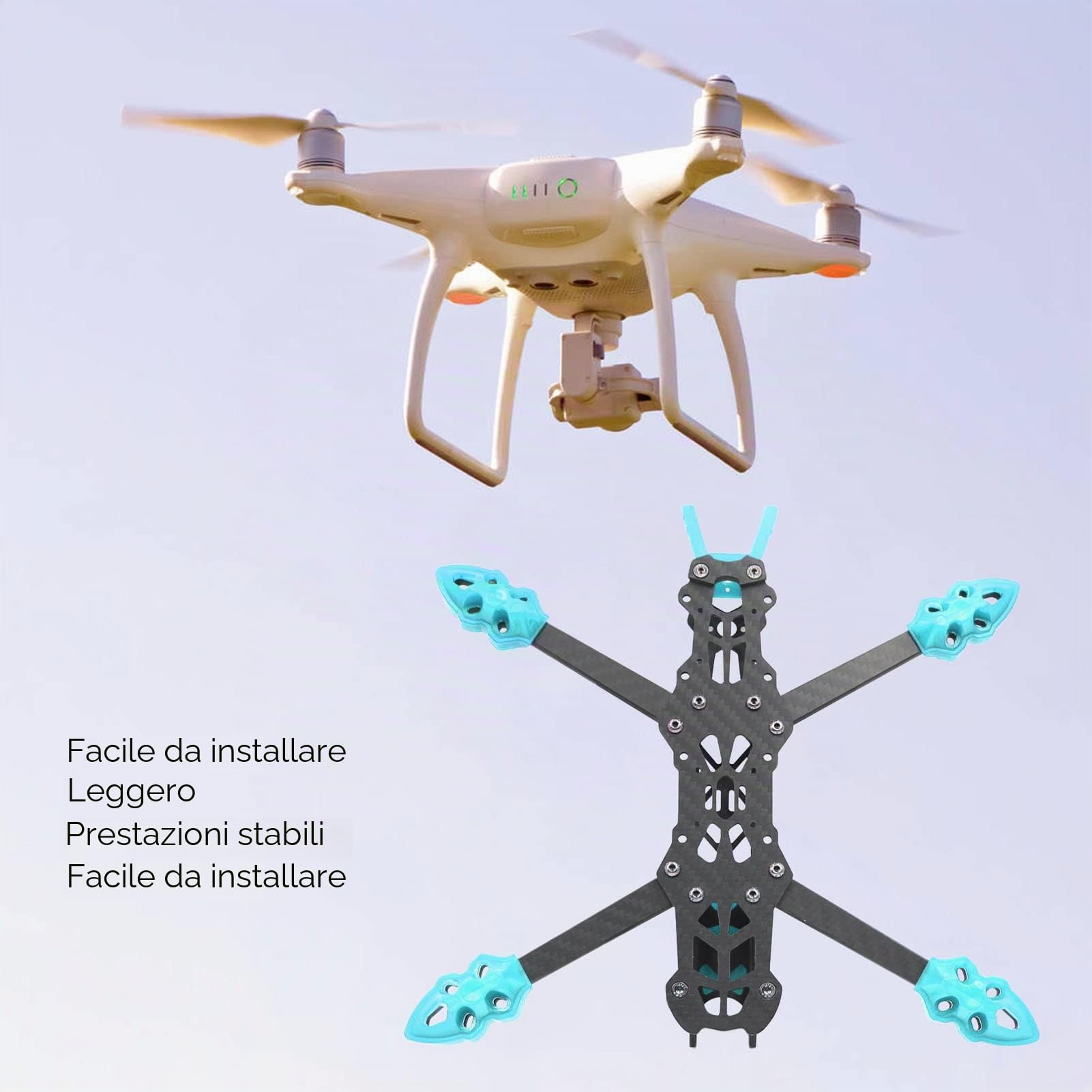Telaio per droni da Corsa FPV, interasse da 225 mm Assorbimento degli Urti Finemente Lavorato RC FPV Drone Quad Frame Facile Installazione per Accessori per droni RC(Blu)