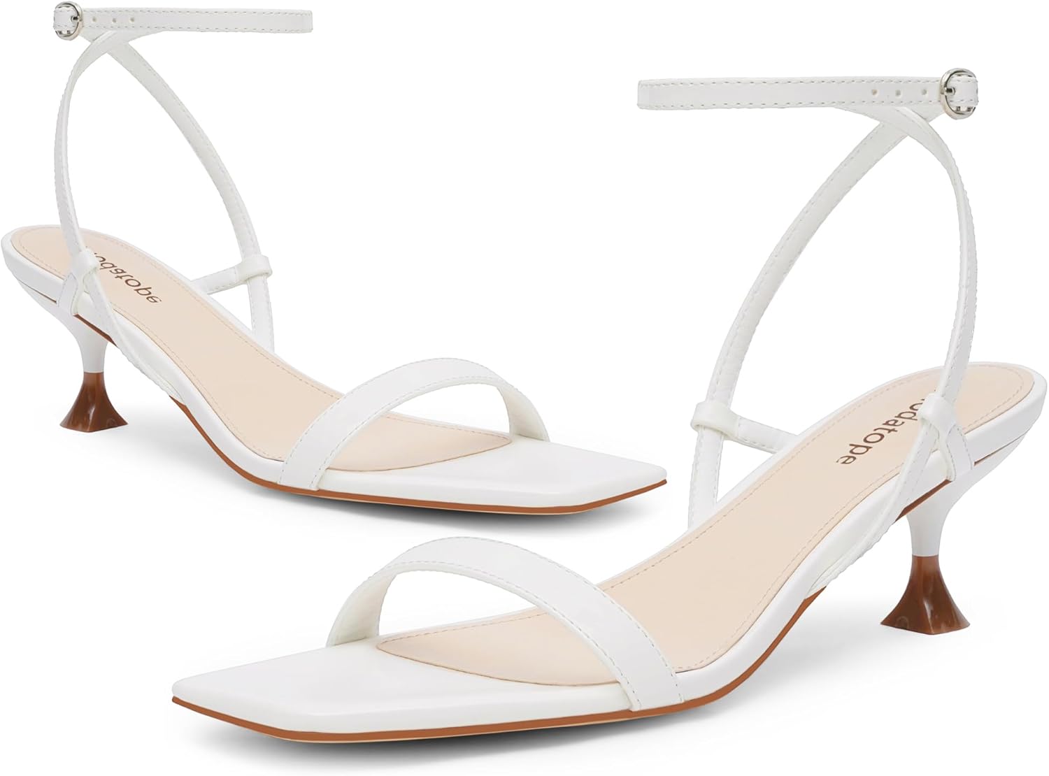 Modatope Kitten Heels for Women Open Square Toe Ankle Strap Sandals Low Heels Dress Shoes for Party - Image 5