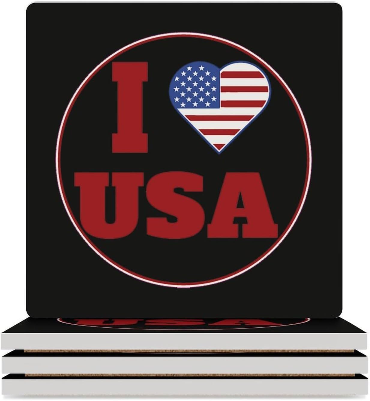 I Love USA Funny Ceramic Coasters for Drink Absorbent Cup Holders Tabletop Protection