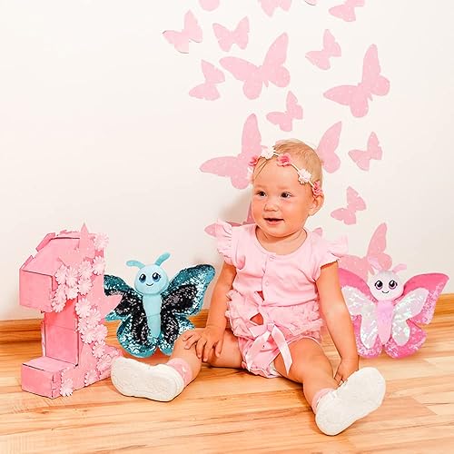 Miniatura 6 de ArtCreativity Juego de 2 juguetes de mariposa de lentejuelas, juguete de mariposa de felpa con lentejuelas que cambian de color, bonita decoración