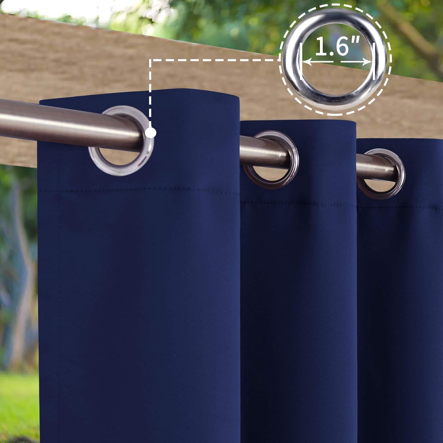 BGment 2 Panels Outdoor Curtains for Patio Waterproof, Grommet Windproof Thermal Privacy Sun Blocking Curtains for Gazebo, Pergola, Porch, 52 x 95 Inch, Navy Blue