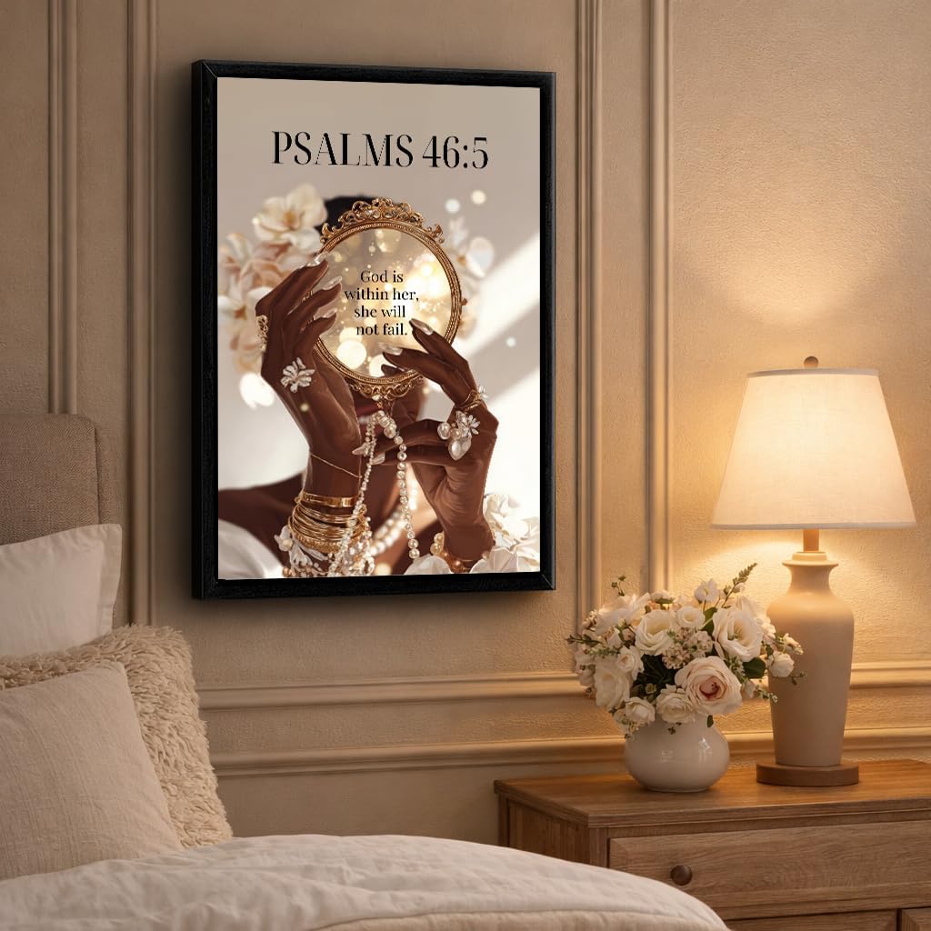 Framed Black Girl Wall Art African American Woman Decor Trendy Abstract Black Girl Painting Picture Christian Canvas Fashion Religious Scripture Poster Print for Bedroom Living Room 16x24 Inch