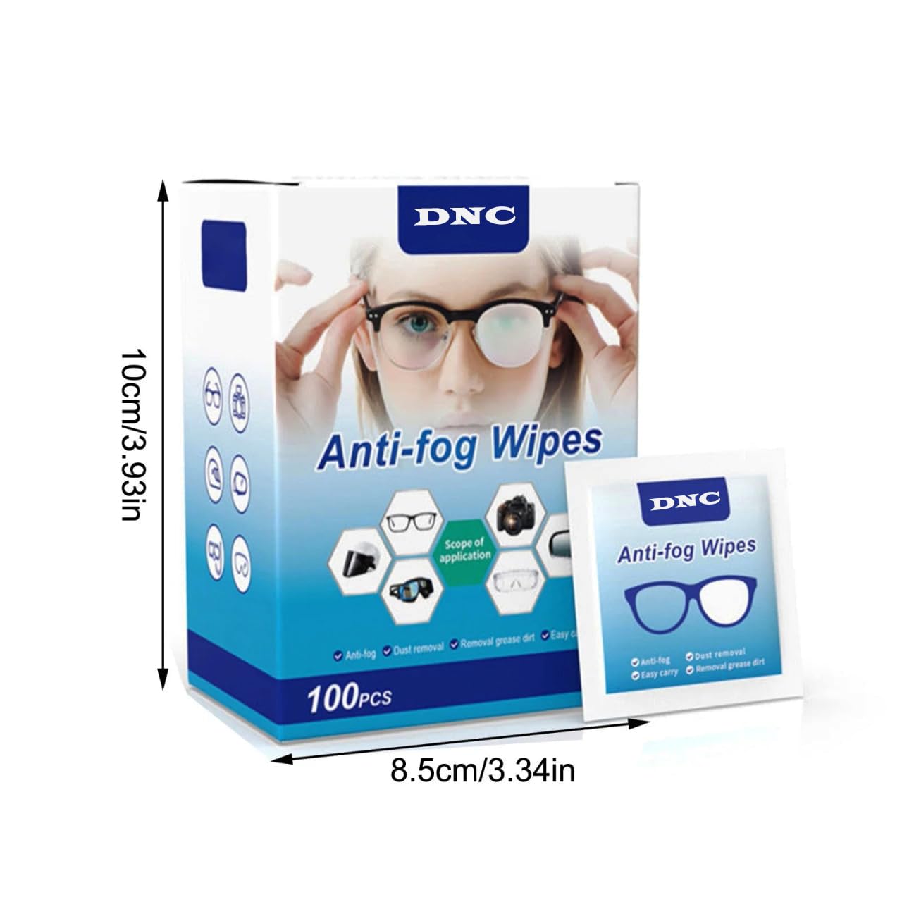 DNC 100Pcs Anti Fog Wipes for Glasses, Individually Wrapped Lens Cleaner Wipes Pre-Moistened Lens & Screen Cleaning Wipes for Laptop Computer, Pc Monitor, Phone, Watch, Camera Lens. 1