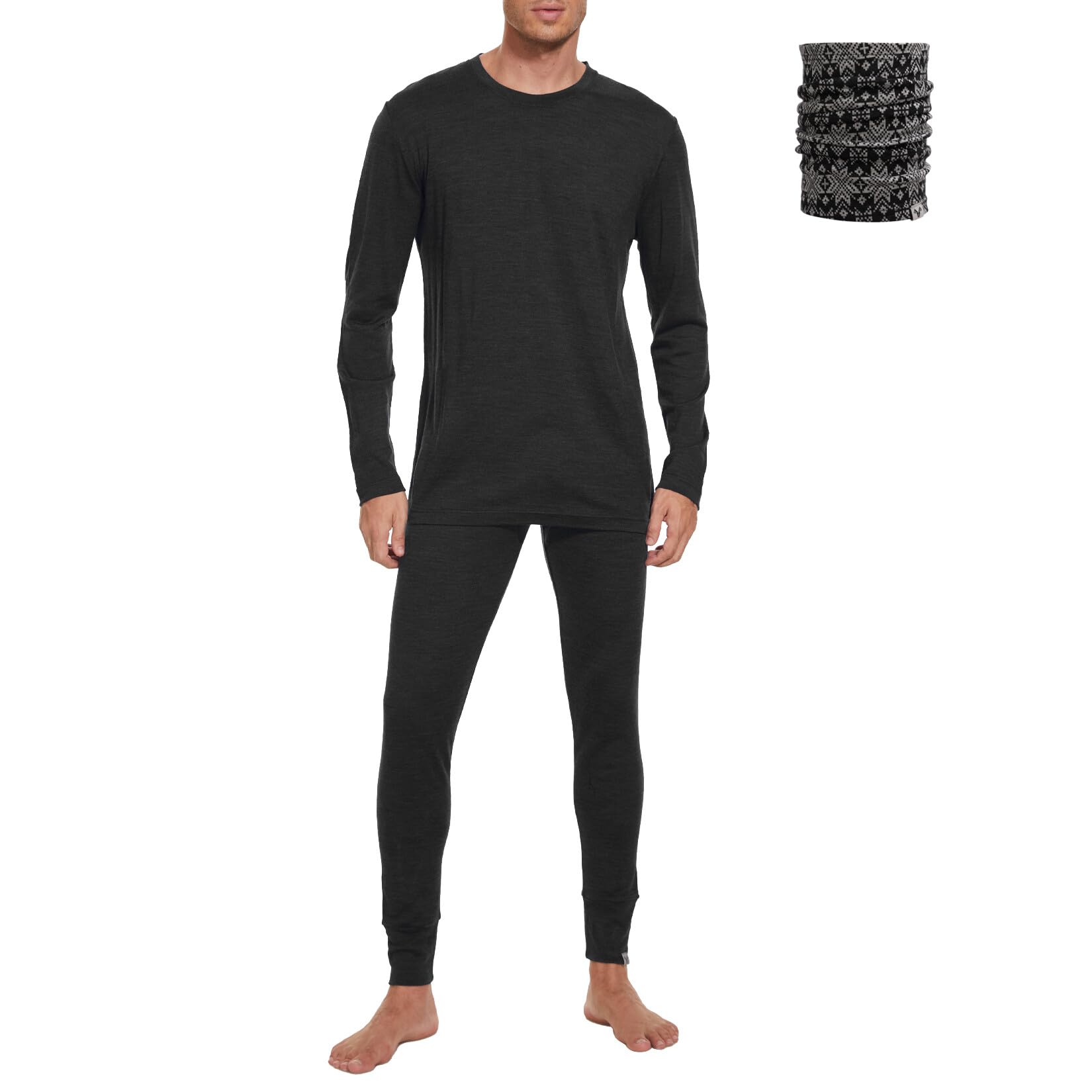 MERINNOVATION Merino Wool Base Layer Set for Men 100% Merino Wool Long Sleeve Thermal Underwear Lite - Midweight Top, Bottom