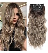 4PCS Thick Hairpieces Clip in Hair Extensions for Women Synthetic Clip in Long Wavy Hair Extensio...