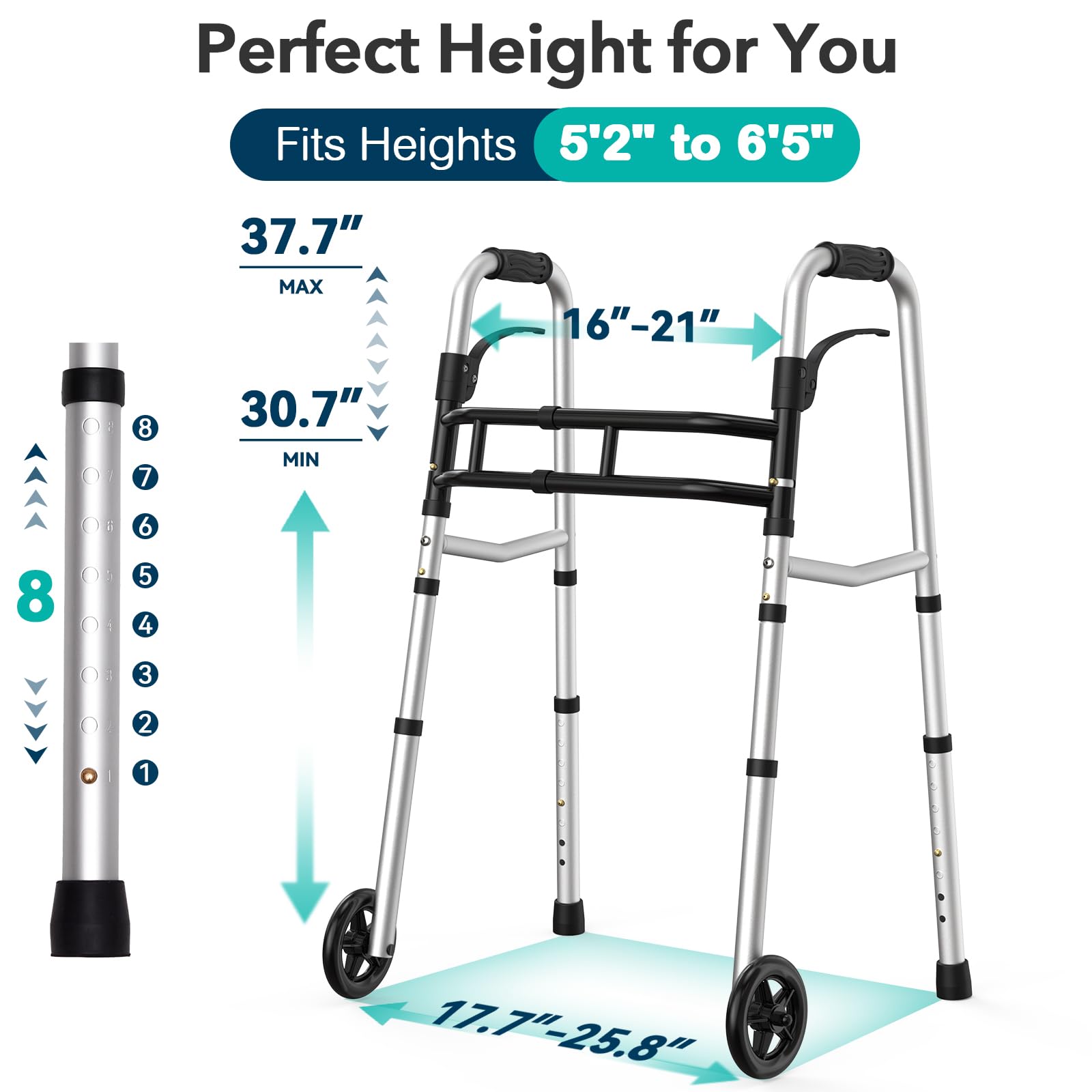 HOMENURSE Z3 Folding Walkers for Seniors w/Skis, Width & Height Adjustable — Amazon image 8