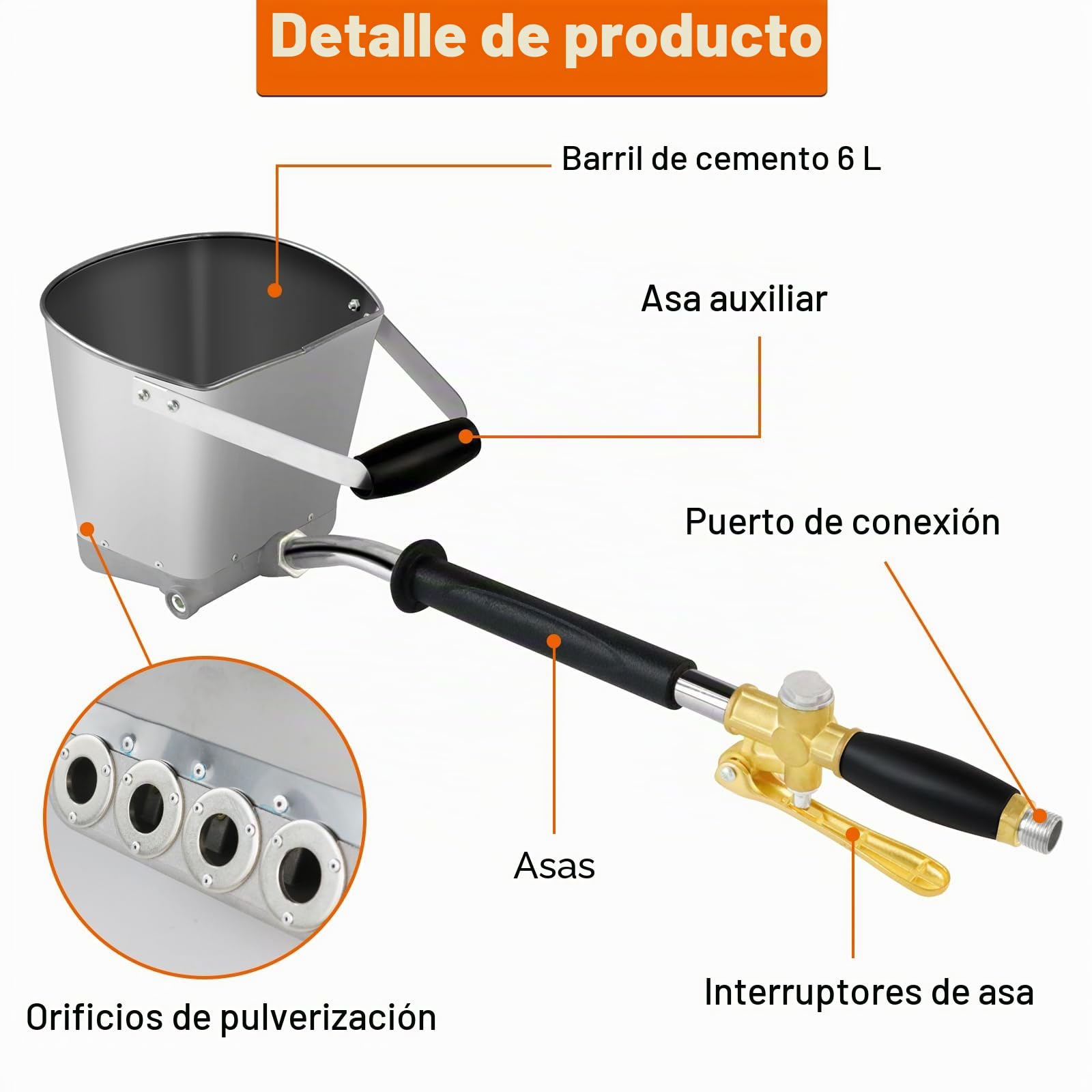 Pistolas de mortero de cemento, pulverizador de mortero, pistola de pulverización máquina de yeso, 4L para el chorreado de cemento grueso y fino, revestimiento de yeso de hormigón