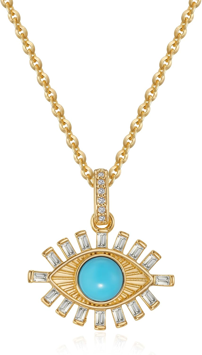 Valloey Rover Turquoise Necklaces for Women-Charm Gold Pendant Necklace 14K Gold Plated Dainty Statement Pendant Necklaces Turquoise Jewelry Gifts for Women