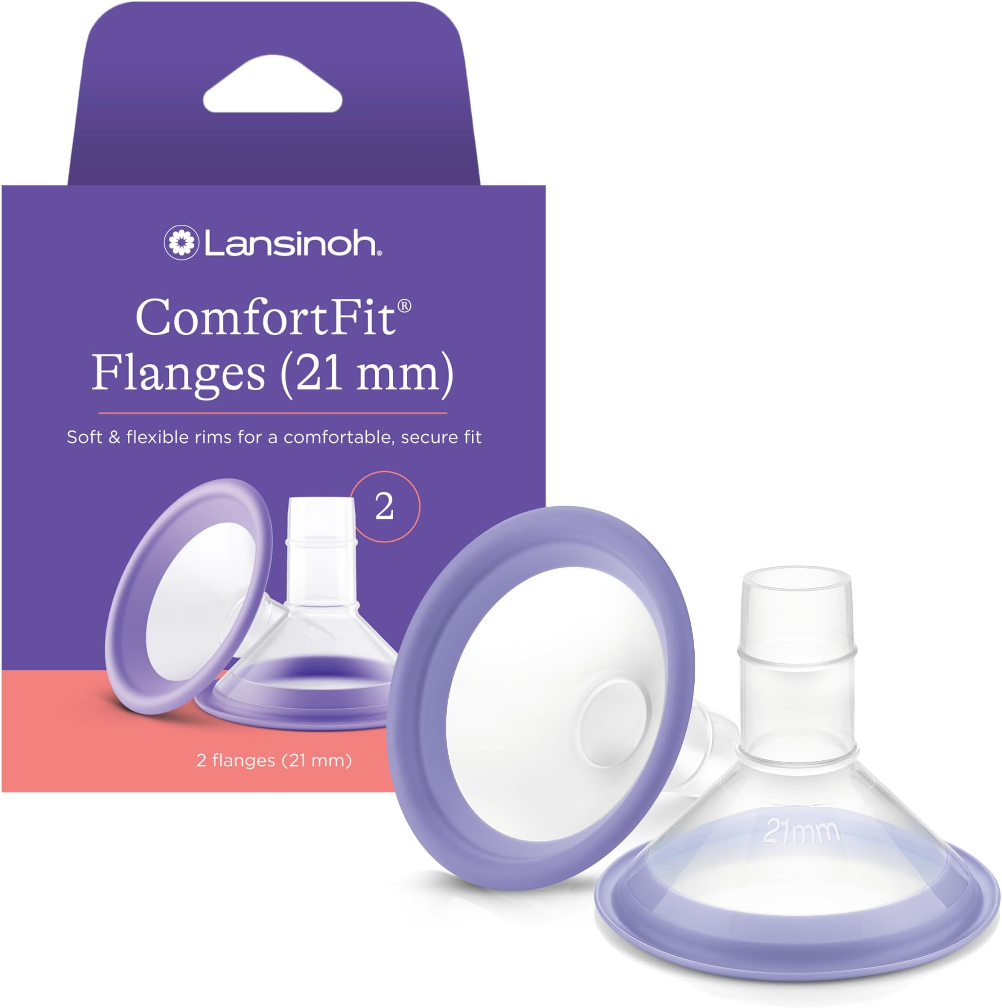 Lansinoh ComfortFit Breast Pump Flanges, 21mm, Purple, 2 Count