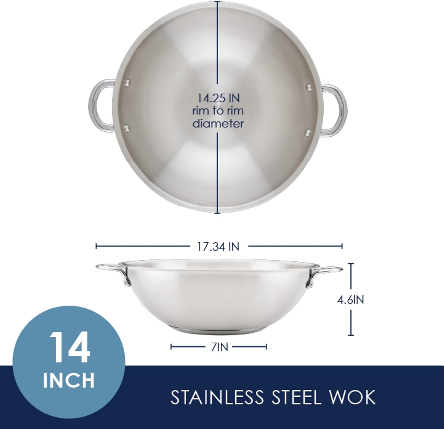 Rachael Ray Professional Stainless Steel Wok/Stir-Fry Pan, Compatible with All Cooktops, Induction Ready, Dishwasher and Metal Utensil Safe, 14 Inch - Stainless Steel - Image 2