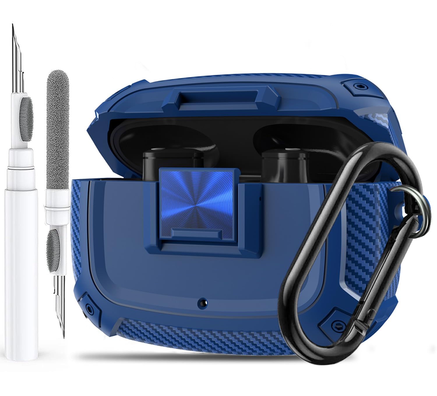 Olytop for Beats Studio Buds/Bud + Case Cover with Lock Clip 2021/2023, Rugged Shockproof Protective Hard Skin with Carabiner&Cleaner Pen Men Women