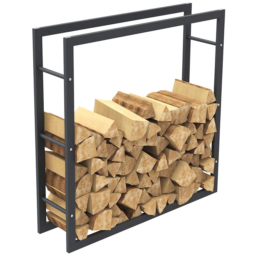 BAKAJI Soporte vertical para leña rectangular de metal para madera de interior, exterior, madera, casa, jardín, para chimenea, chimenea, diseño moderno (100 x 100 x 25 cm)