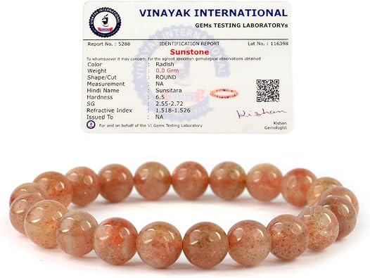 Natural Sunstone Bracelet Crystal Stone 10 mm Round Bead Bracelet for Reiki Healing and Crystal Healing Stones Color Peach