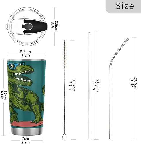 Miniatura 3 de Vaso de dinosaurio con tapa de pajilla, vaso de acero inoxidable de 12 onzas, taza de café de viaje con aislamiento al vacío de doble pared para