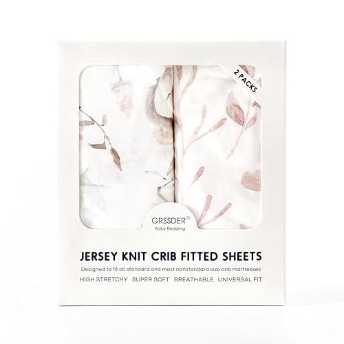 Miniatura 4 de Stretch Ultra Soft Jersey Knit Fitted Crib Sheets Set 2 PackFit All Standard Crib Mattress Pads Safe and Snug, Crib Fitted Sheet for Baby Girls,