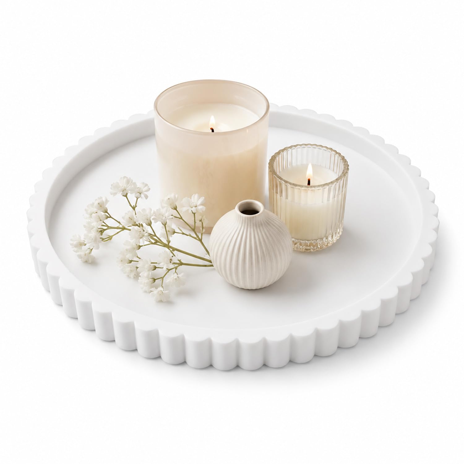 Decorative Tray, Round Tray White Silicone, Multi-Use Vanity Tray Organiser