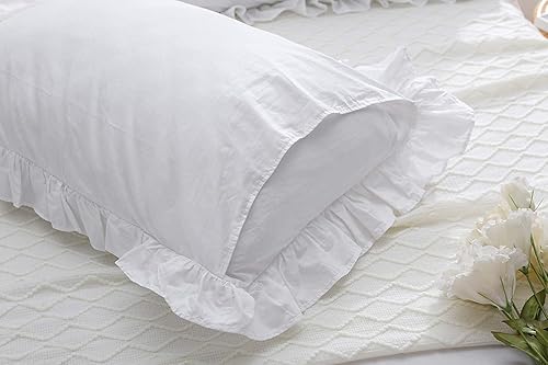 Vista 176 de Fundas de almohada cuadradas blancas con volantes, fundas de almohada europeas, 100% algodón, 18 x 18 pulgadas, 2 unidades Blanco 3