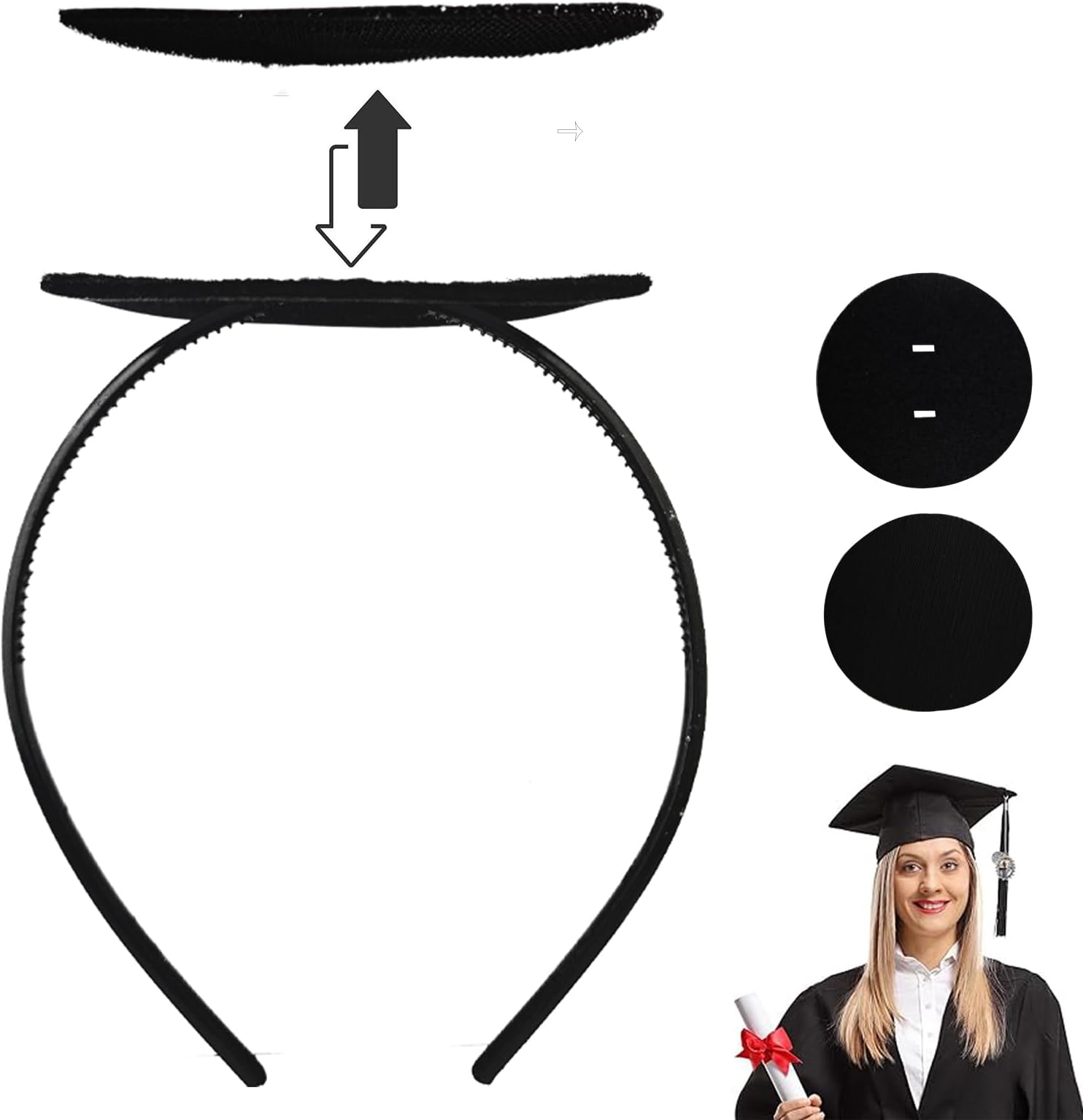 ATMEET Graduation Cap Headband Secures Your Grad Cap Upgrade Insert Hairstyle Hat Accessories Hairband for Graduates Gift, Black 1pc, 1 Count (Pack of 1)