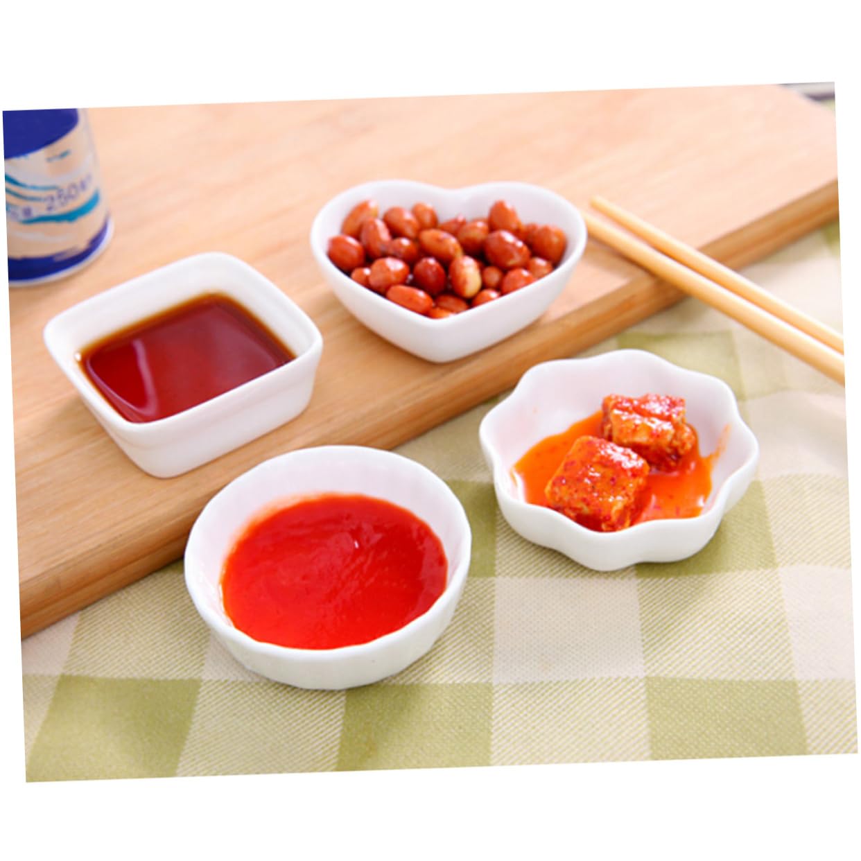 HEALEEP 2PCS White Ceramic Dipping Dish Elegant Porcelain Appetizer Plates for Seasoning Sauce Desserts and Condiments Square Shape Lightweight Stackable Design