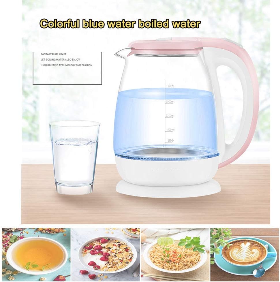 Kettles,Glass Electric Kettle,Eco Water Kettle with Illuminated Led,Cordless Water Boiler with Stainless Steel Inner Lid Base/Pink