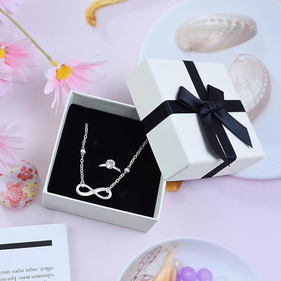 2Pcs Small White Jewellery Boxes with Lids - Square Necklace, Ring, Earring & Bracelet Cardboard Kraft Gift Box for Women's Presents, Birthday & Christmas