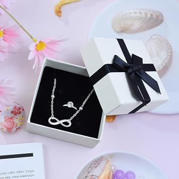 2Pcs Small White Jewellery Boxes with Lids - Square Necklace, Ring, Earring & Bracelet Cardboard Kraft Gift Box for Women's Presents, Birthday & Christmas