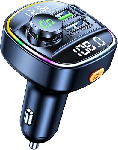 flychee Adaptador de coche Bluetooth 5.3 con PD 20W y QC3.0 22W USB C cargador rápido para coche, transmisor FM inalámbrico, receptor de radio