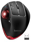 Wireless Trackball Mouse, Ergonomic Bluetooth Rechargeable Computer Mouse, Backlit Rollerball Thumb Laptop mice with 5 Level DPI, Adjustable Angle, 3 Devices Connection for PC, Windows - Red Ball