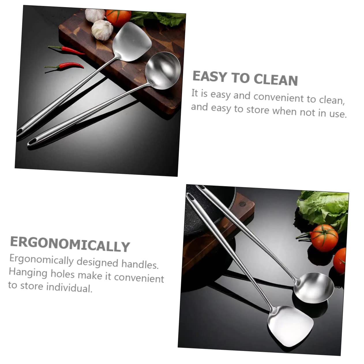 SOIMISS 2 Piezas espátula de acero inoxidable cocinando wok espátula antiadherente utensilios de cocina de acero inoxidable de cocina para cocinar casera Silver