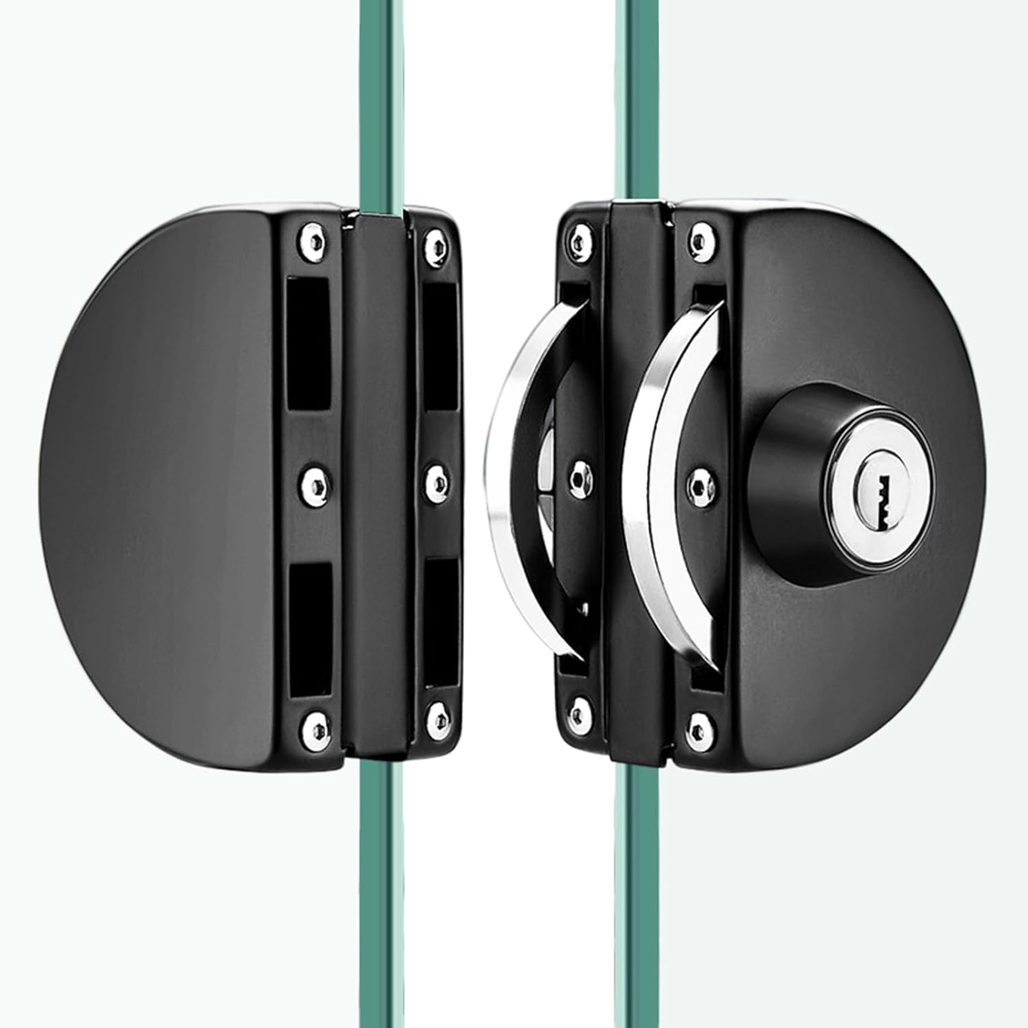 Sliding Double Glass Door Lock, Home, Office Single Door Lock, no Drill Glass Door Lock Anti-Theft Security Lock, Double Swing Hinged Frameless Push Sliding Gate Lock with 5 Keys，Model A101