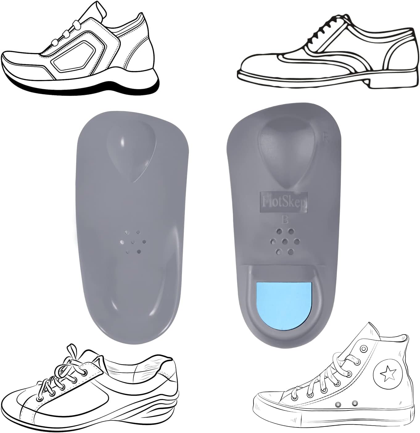 3/4 Original High Arch Inserts Firm Orthotics for Plantar Fasciitis Flat Feet Over-Pronation, Comfort Metatarsal Pad Support Insoles Relief Heel Spur Pain - Image 7