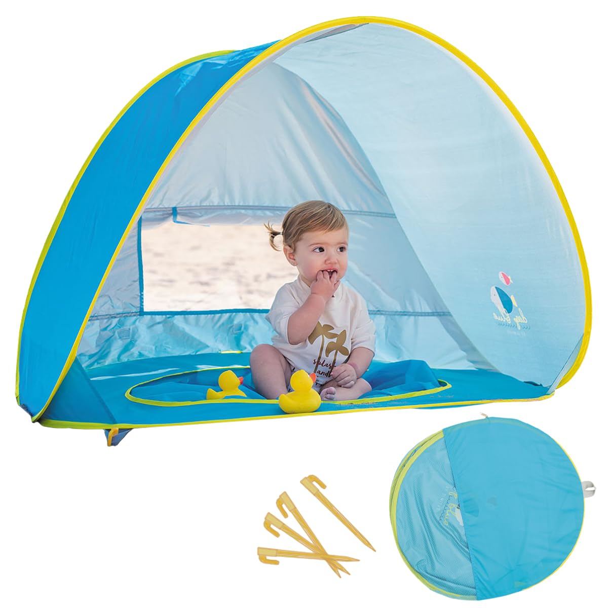 Olmitos – Tienda Pop UP de bebé con Piscina para Playa y jardín– Manta/Parasol Protector de Sol y Viento – Plegable Compacto Muy Ligero – Incluye Funda y Ganchos para el Suelo