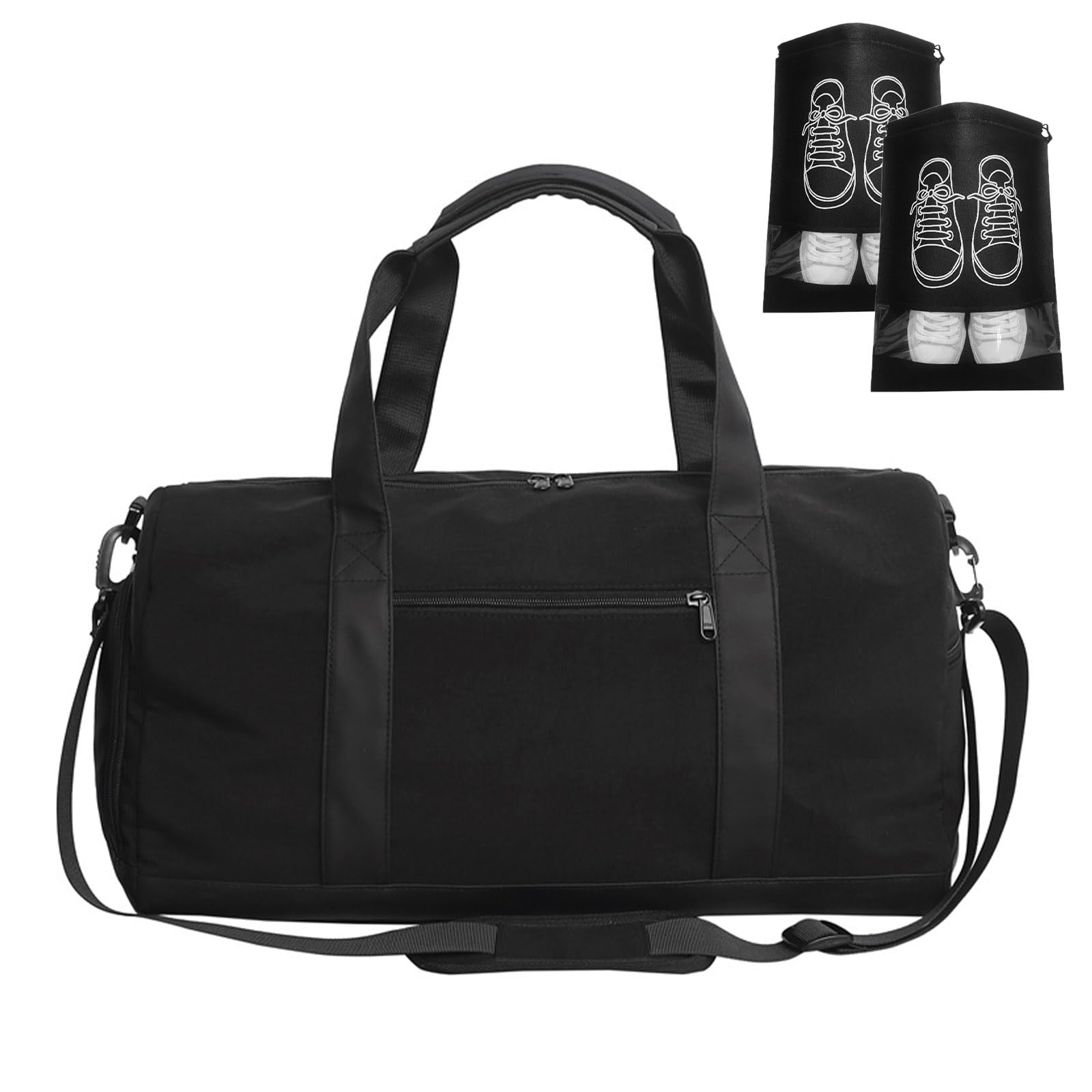 Sports Gym Bag with Shoe Compartment and Wet Pocket, Travel Duffle Bag for Men and Women, Sports Holdall Black Weekend Bag for Gym and Overnight Stays - 49×18×18cm