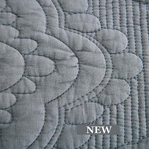 Brandream Luxury Grey Quilted Bedding Set Queen Size 100% Cotton Damask Embroidered Quilt Coverlet Set 3 Piece #TOP7