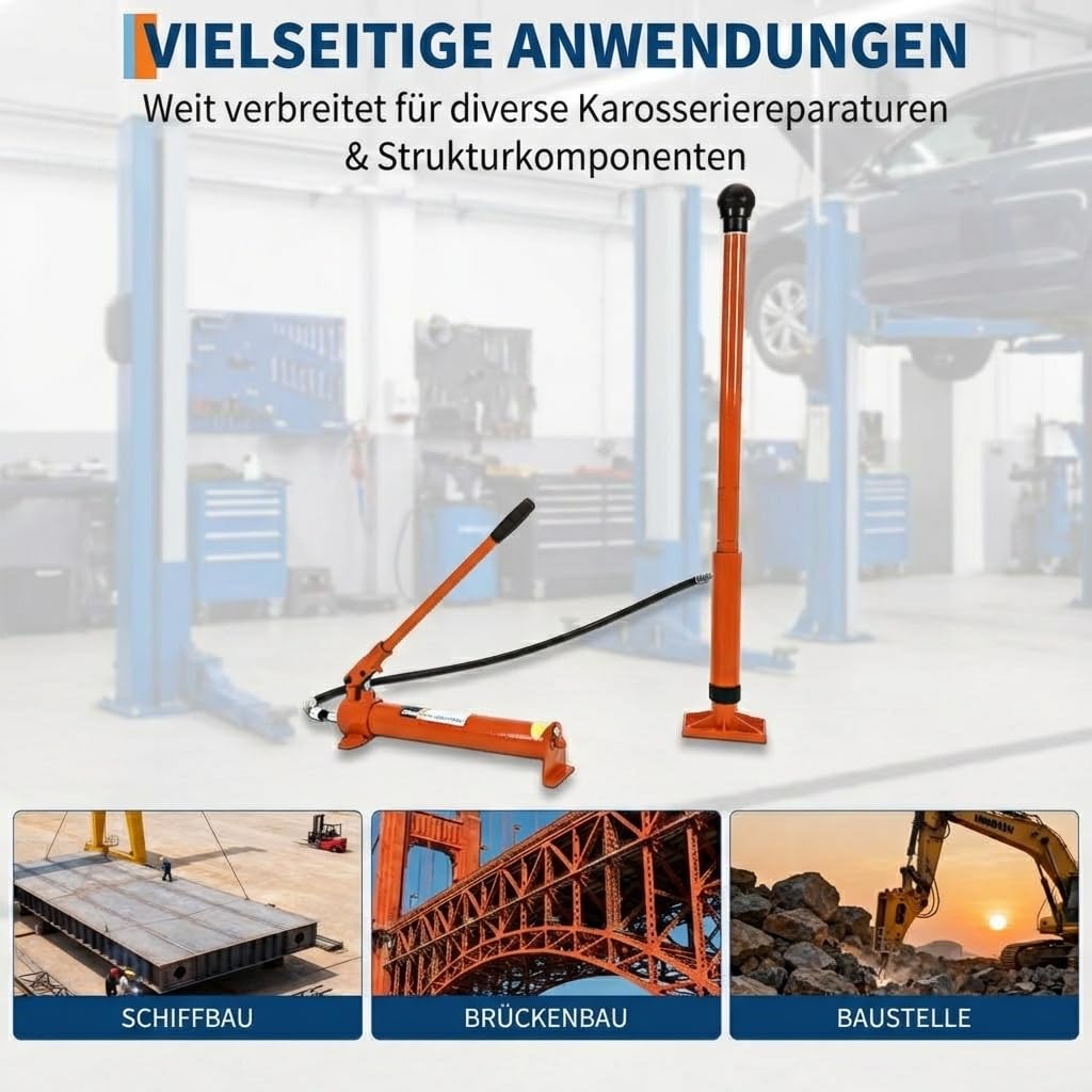 12 Tonnen Hydraulikzylinder Porta Power Set – Karosserie Richtwerkzeug Mit 1,4 m Ölschlauch & Transportkoffer – Hydraulikheber Set Für Werkstatt, KFZ, Landwirtschaft & Schwere Maschinen, Orange