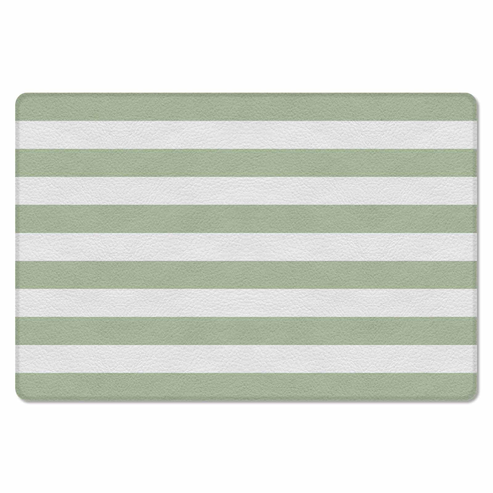 Sage Green Antifatigue Kitchen Bath Door Mat Cushioned Runner Rug,Washable Welcome Floor Sink Mat,Waterproof & Non-Slip Standing Doormat for Kitchen,Contemporary Minimalist Geometric Stripe 18