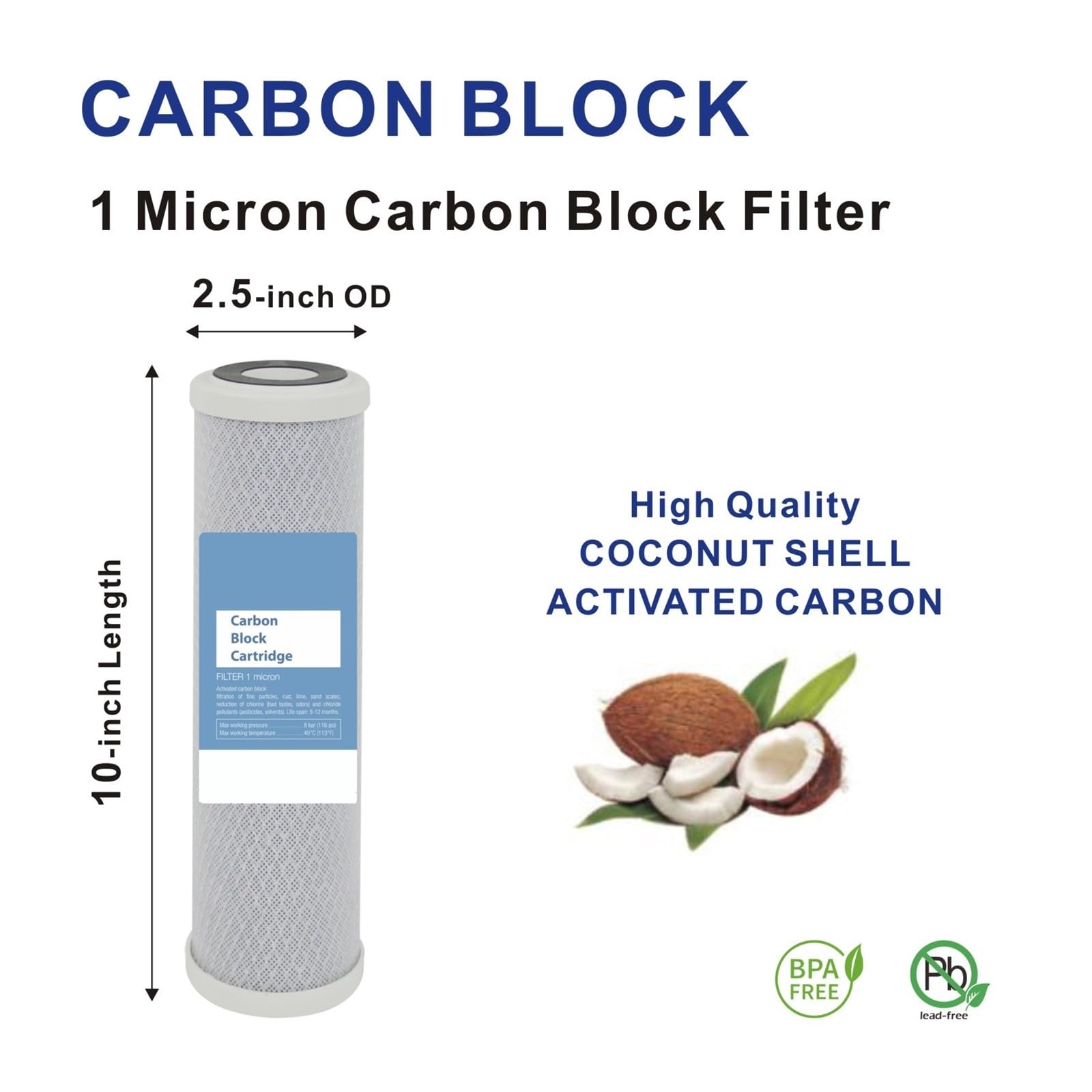 Reemplazo del cartucho de filtro de agua del bloque de carbono for toda la casa de 2,5" x 10" | For sistema purificador de agua doméstico