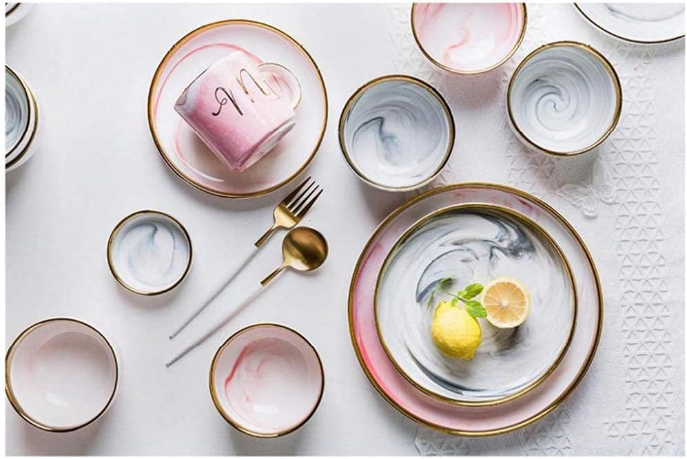 Daily Accessories 9 Pieces Marble Phnom Penh Porcelain Tableware Housewarming Gifts Service for 2 People B image 3