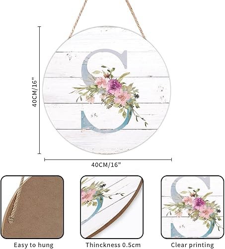 Vista 115 de Welcome Sign Front Decor Initial Letter B Round Wood Sign Monogram Purple Floral Wooden Plaque Blossom Floral 10in Country Wood Hanging Signs for