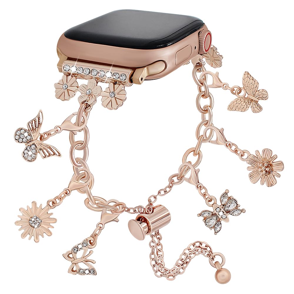 WONFAITH Band Compatible with Apple Watch 38mm 40mm 41mm 42mm 44mm 45mm 46mm 49mm Women, Bling Dressy Straps with Charms Pendants for iWatch Ultra
